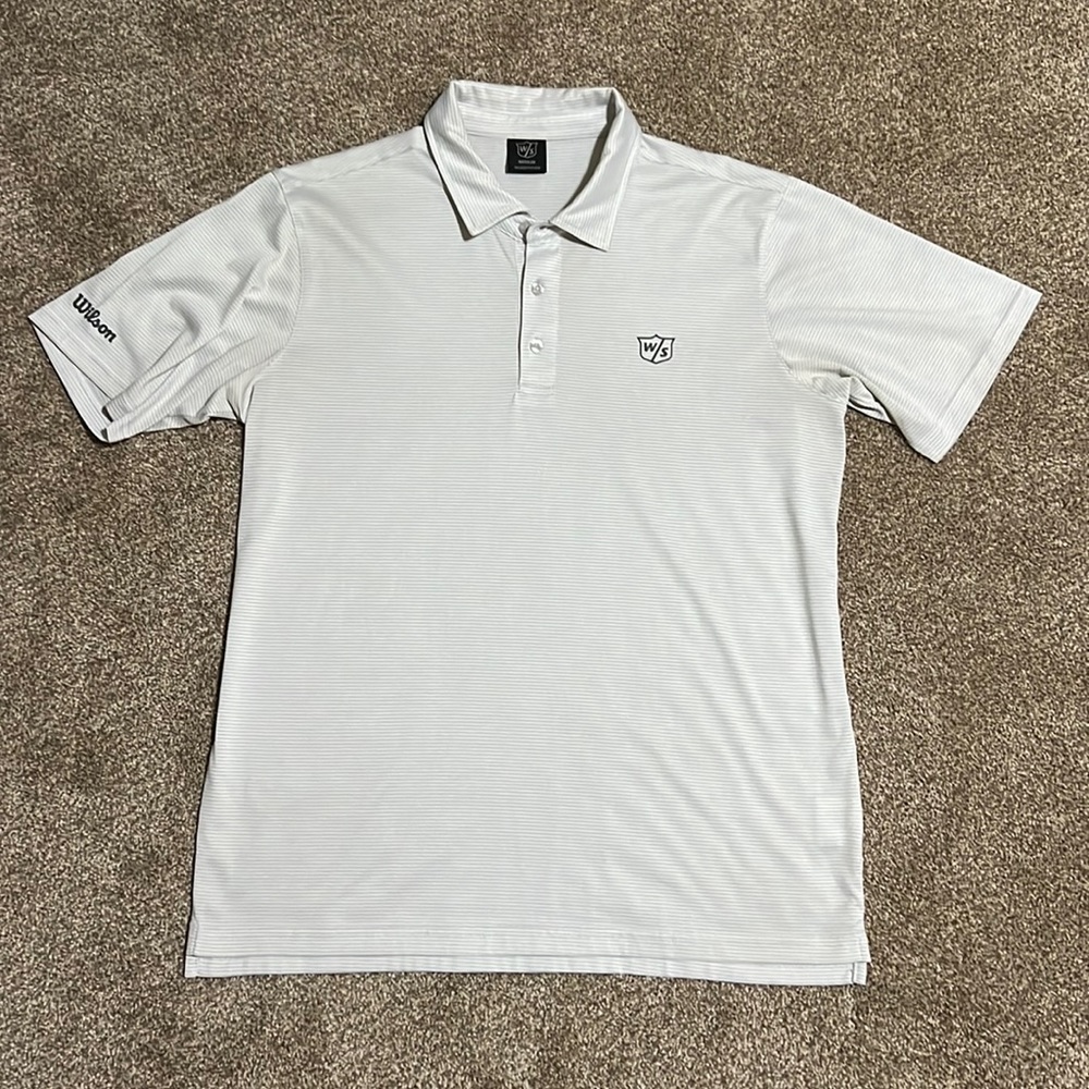 Wilson Staff Golf Polo, White/Gray Stripe, Medium